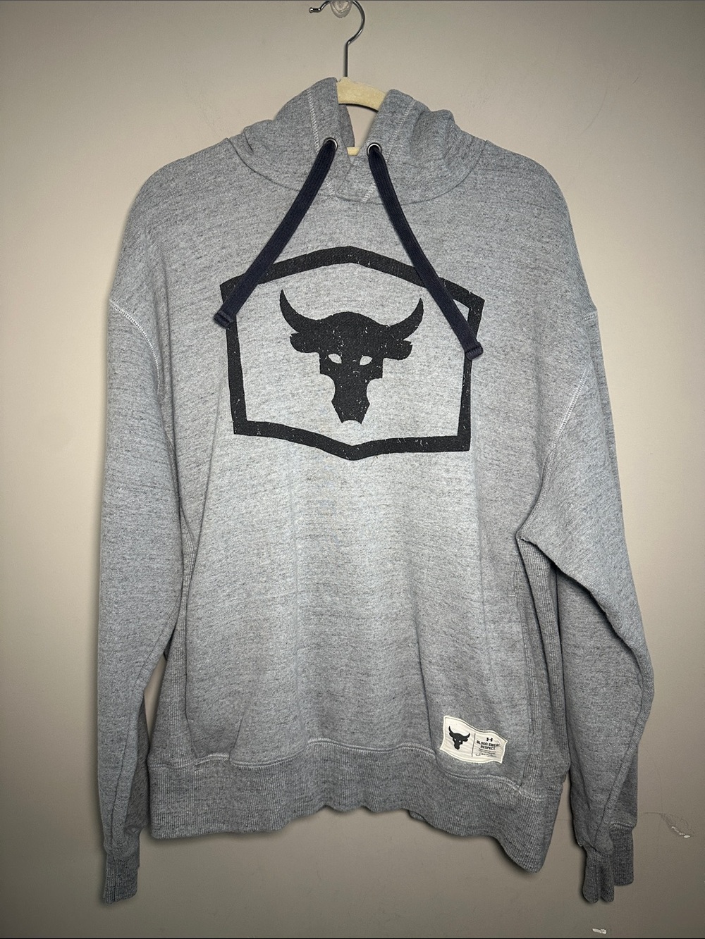 Under Armour Project Rock Gray Warm up Hoodie with Bull Logo